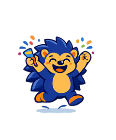 Pip the hedgehog celebrating